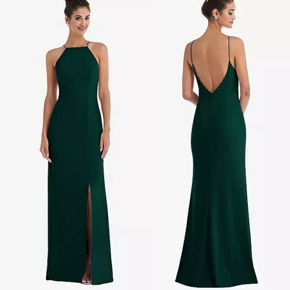 Thread Green Crepe Halter Trumpet Dress